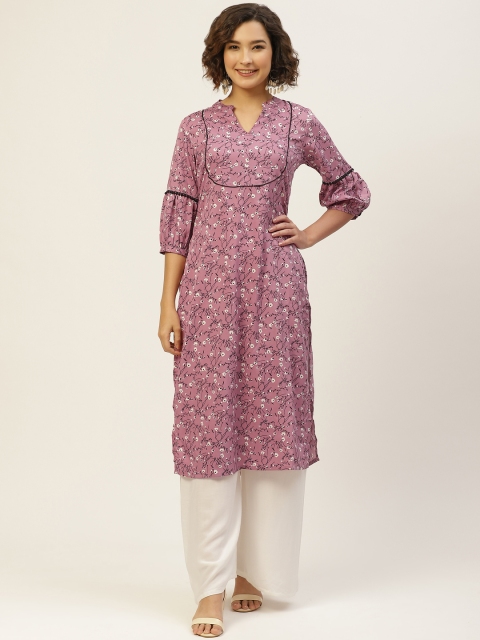 

Laabha Women Pink & Black Floral Printed Floral Kurta