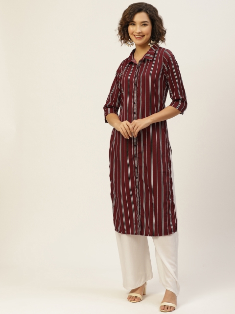 

Laabha Women Maroon & Off White Striped Crepe Kurta