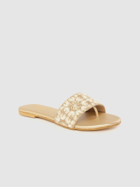 

Anouk Women Off-White & Beige Embroidered Open Toe Flats