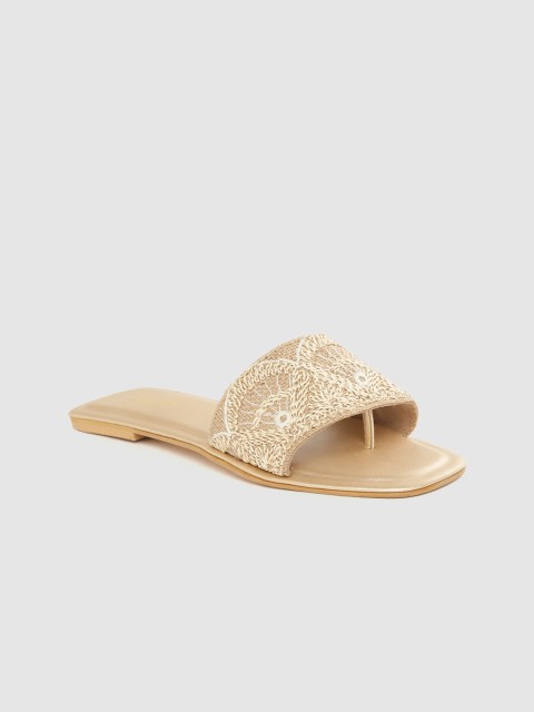 

Anouk Women Beige & Off-White Embroidered Open Toe Flats