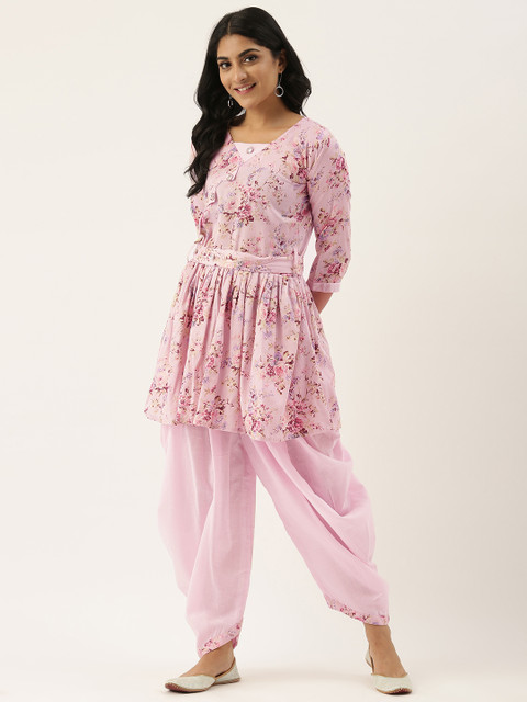 

Me Lady Fashion Women Pink & Purple Printed Kurta with Dhoti Pants