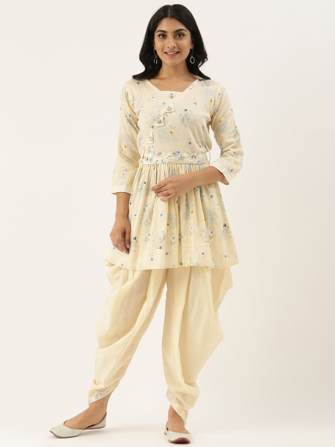 

Me Lady Fashion Women Cream-Coloured & Blue Printed Kurta with Dhoti Pants
