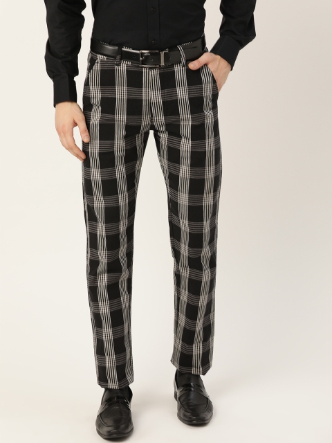

Hancock Men Black & White Slim Fit Checked Formal Trousers