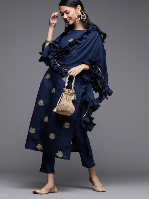 

Inddus Classy Navy Blue & Golden Embroidered Unstitched Dress Material