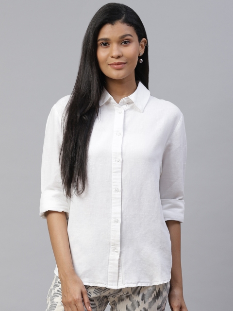 

I AM FOR YOU Women White Straight Loose Fit Solid Casual Shirt