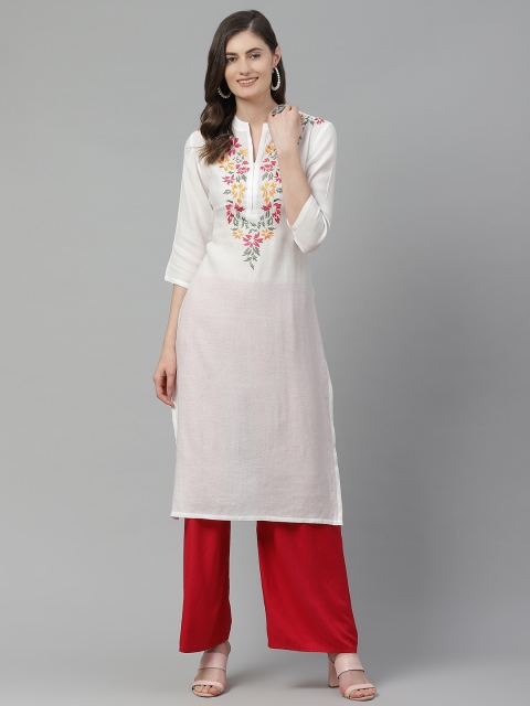 

I AM FOR YOU Women White Pure Cotton Yoke Design Dobby Kurta