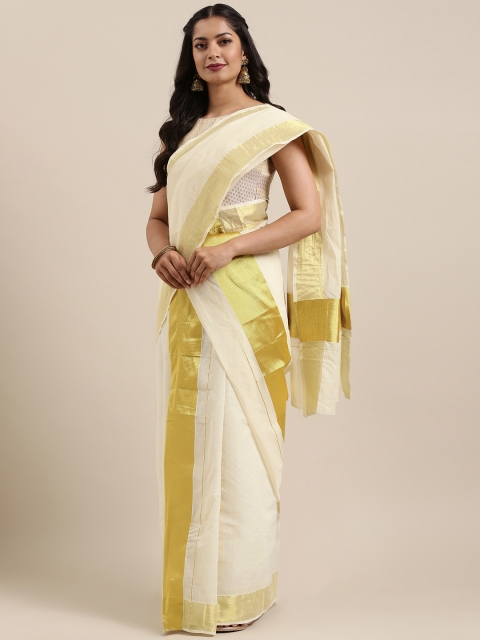 

Mitera Off-White & Gold-Toned Pure Cotton Woven Design Kasavu Saree