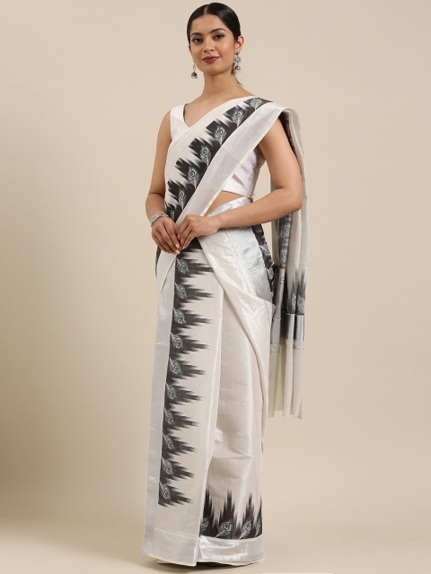

Mitera Silver-Toned Pure Cotton Woven Design Kasavu Set Mundu Saree