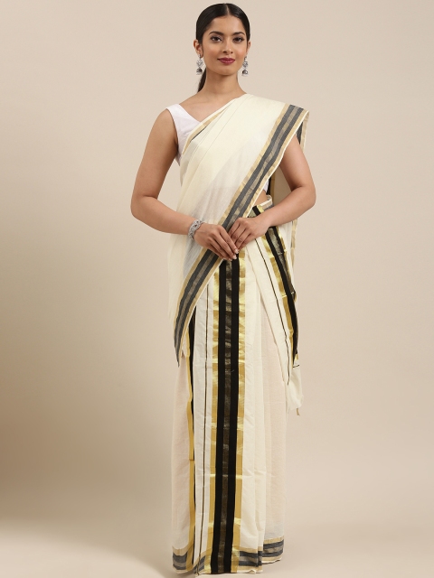 

Mitera Off White Kerala Kasavu Mundu Saree