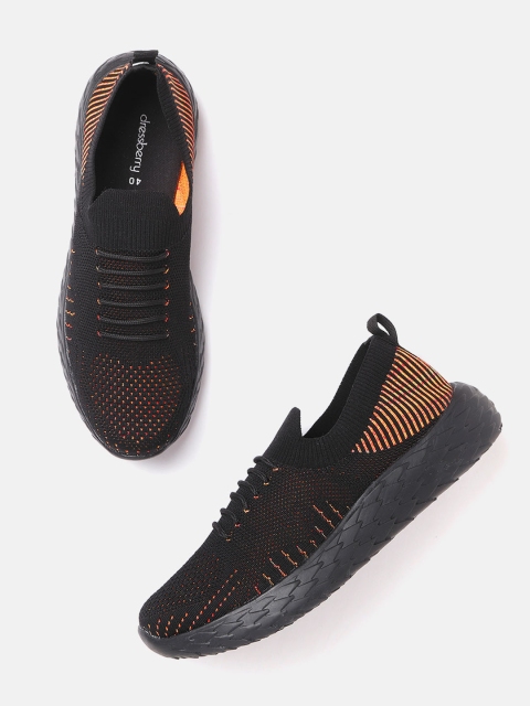 

DressBerry Women Black & Orange Woven Design Sneakers