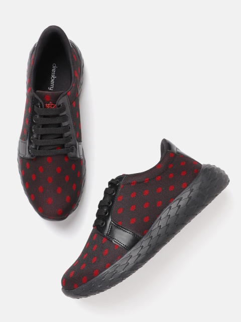 

DressBerry Women Black & Red Polka Patterned Sneakers
