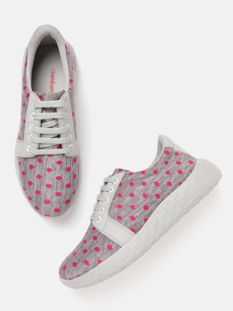 

DressBerry Women Grey & Fuchsia Pink Polka Patterned Sneakers