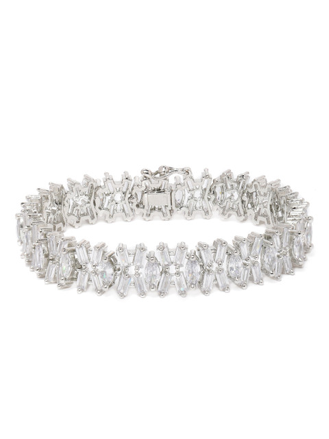 

MIDASKART Silver-Plated CZ Studded Handcrafted Link Bracelet