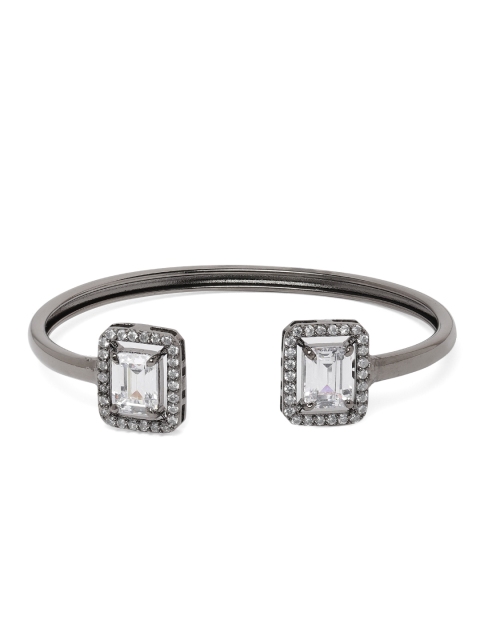 

MIDASKART Gunmetal-Toned CZ Oxidized Cuff Bracelet, Metallic