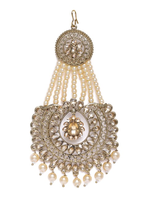 

I Jewels Gold-Plated Handcrafted Kundan & Faux Pearl Passa Maang Tikka