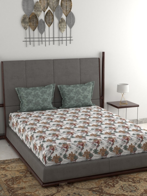 

Trident White & Green Floral 144 TC Cotton 1 King Bedsheet with 2 Pillow Covers