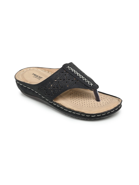 

TRASE Women Black Solid Open Toe Flats