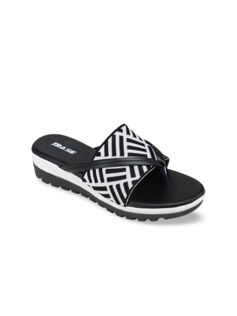 

TRASE Women Black & White Striped Sandals