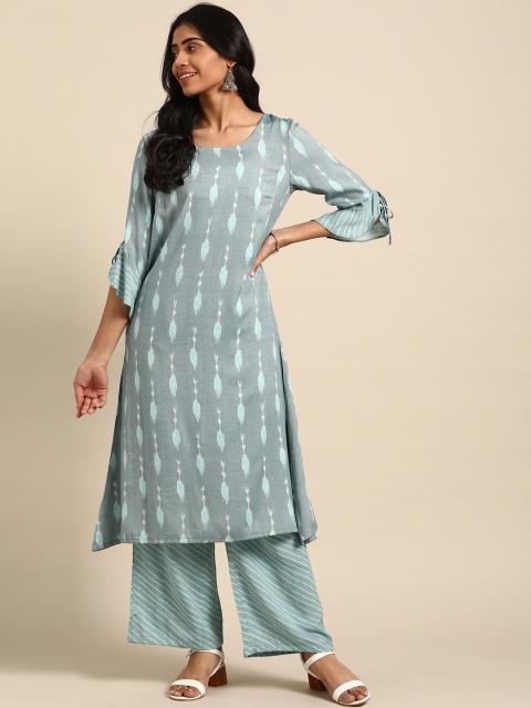 

DIVA WALK Women Blue Woven Design Ikat A-Line Kurta with Palazzos