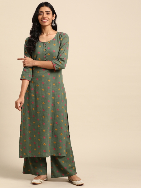 

DIVA WALK Women Green & Pink Printed Kurta with Palazzos