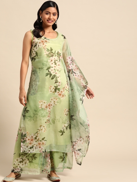 

DIVA WALK Women Green & Off-White Printed Layered Kurta with Palazzos