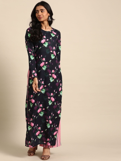 

DIVA WALK Women Navy Blue & Pink Floral Printed Kurta with Palazzos