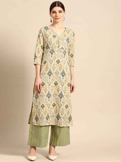 

DIVA WALK Women Cream-Coloured & Green Printed Kurta with Palazzos