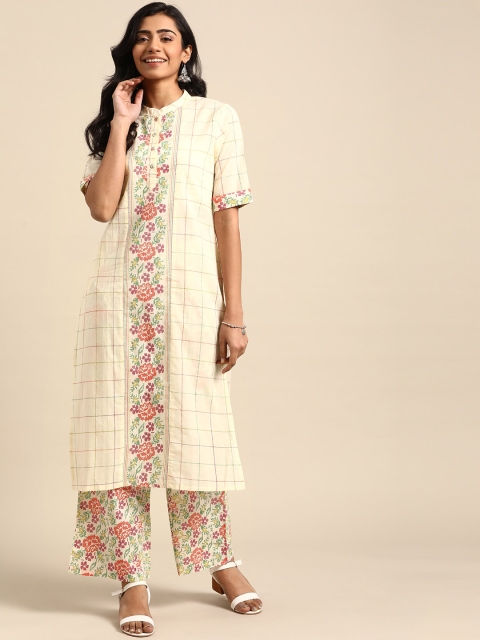 

DIVA WALK Women Off-White & Pink Checked Kurta with Palazzos