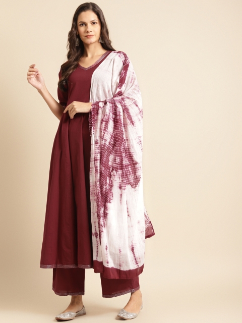 

DIVA WALK Women Maroon Solid A-Line Kurta with Palazzos & Dupatta