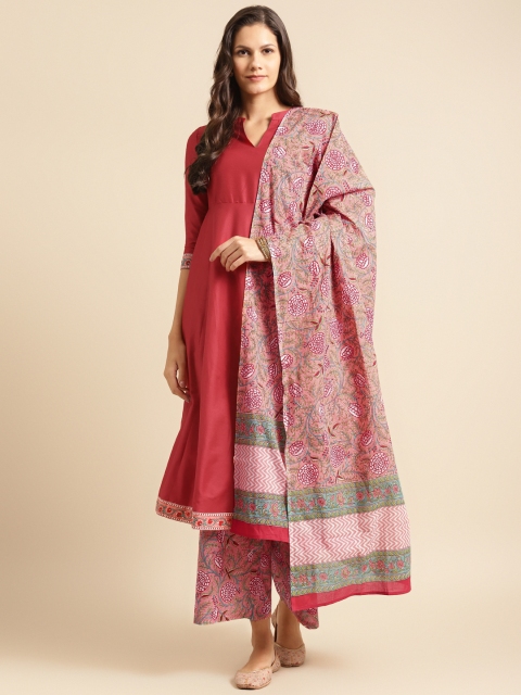 

DIVA WALK Women Red & Pink Solid Kurta with Palazzos & Dupatta