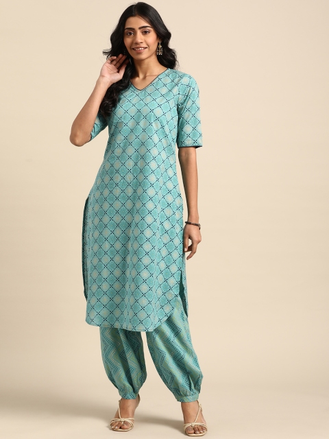 

DIVA WALK Women Blue Printed Ethnic Motif Cotton Straight Kurta with Salwar