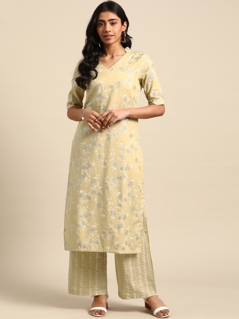 

DIVA WALK Women Beige & Silver Khari Printed Kurta with Palazzos