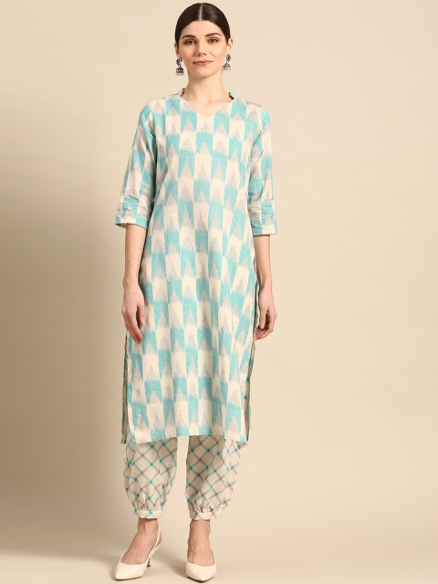 

DIVA WALK Women Blue & Off-White Ikat Printed Kurta with Salwar