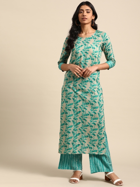 

DIVA WALK Women Blue & Beige Printed Pure Cotton Kurta with Palazzos