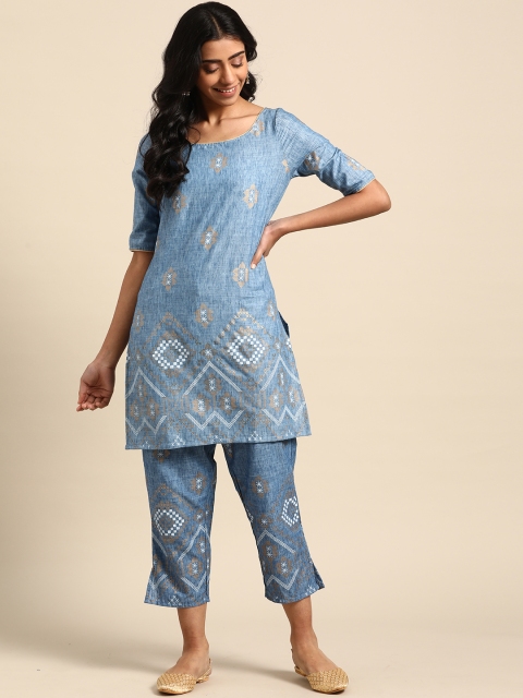 

DIVA WALK Women Blue & Golden Khari Printed Kurta with Trousers