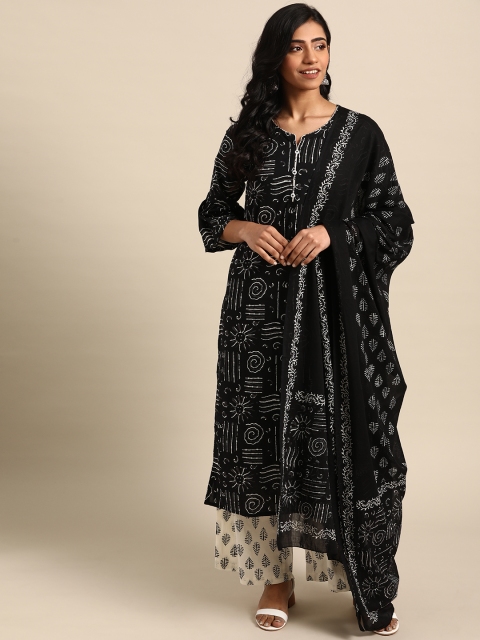 

DIVA WALK Women Black & White Printed Kurta with Palazzos & Dupatta