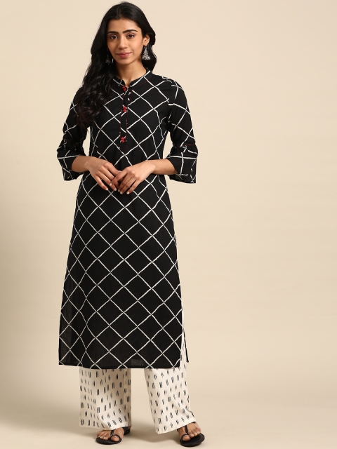 

DIVA WALK Women Black & White Printed Pure Cotton Kurta with Palazzos