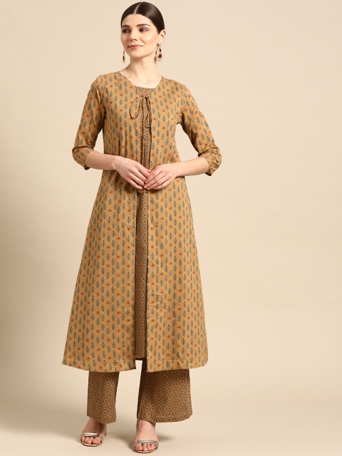

DIVA WALK Women Brown & Teal Blue Layered Printed Kurta with Palazzos