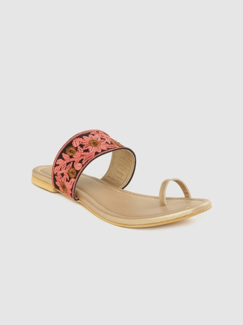 

Anouk Women Gold-Toned & Black Embroidered Ethnic One Toe Flats