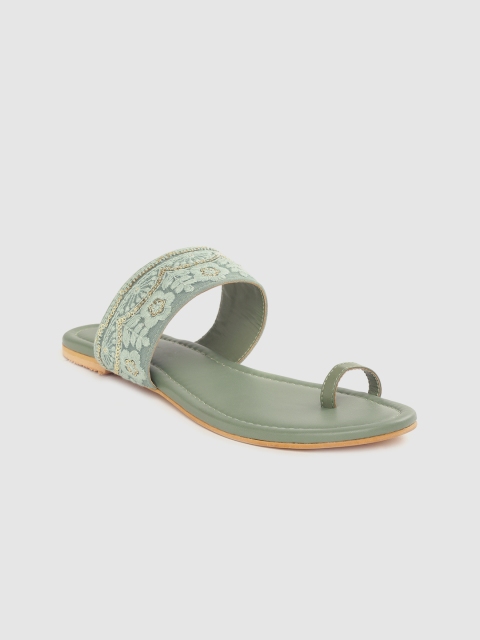 

Anouk Women Green Embroidered Ethnic One Toe Flats with Sequinned Detail