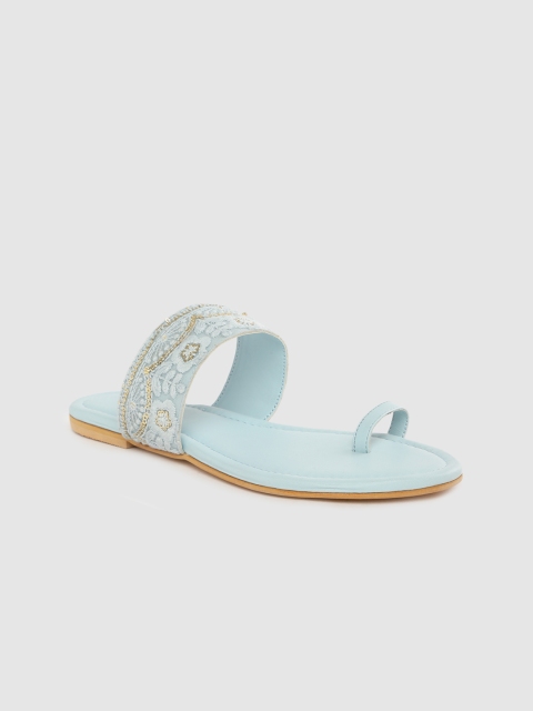 

Anouk Women Blue Embroidered One Toe Flats with Sequins