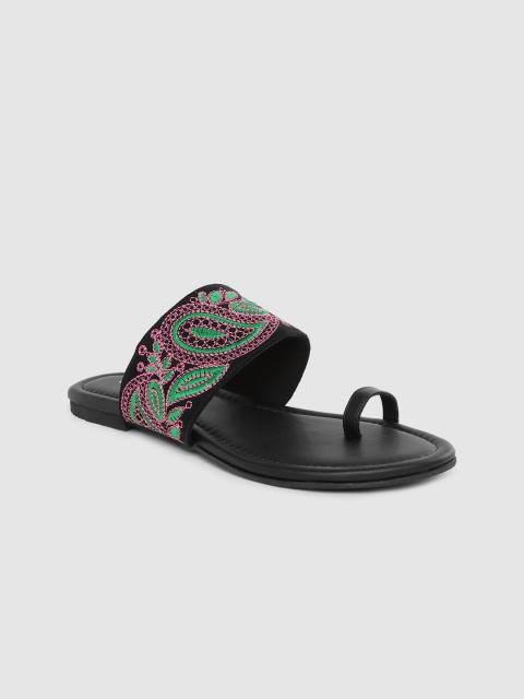 

Anouk Women Black & Green Embroidered One Toe Flats