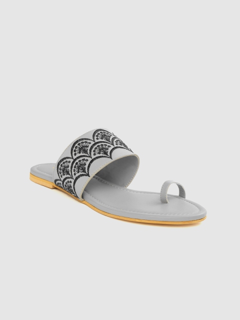 

Anouk Women Grey & Navy Blue Embroidered One Toe Flats