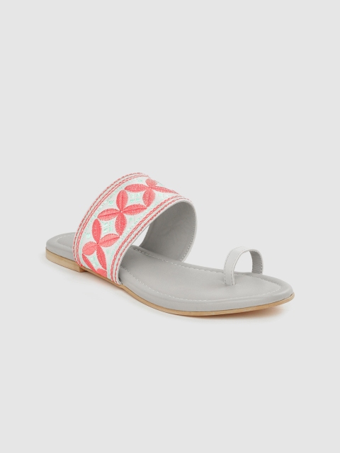 

Anouk Women Grey & Peach-Coloured Embroidered Ethnic One Toe Flats