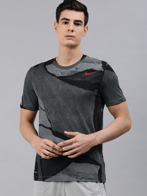 

Nike Men Charcoal Grey & Black Dri-FIT SSNL AOP SU21 Printed Round Neck T-shirt