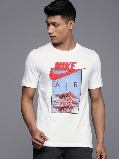 

Nike Men White Printed Round Neck Pure Cotton T-shirt