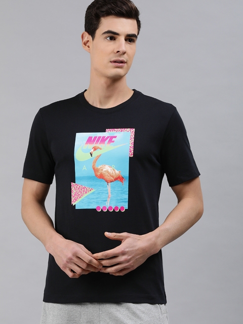 

Nike Men Black Printed NSW TEE BEACH FLAMINGO Standard Fit Round Neck Pure Cotton T-shirt