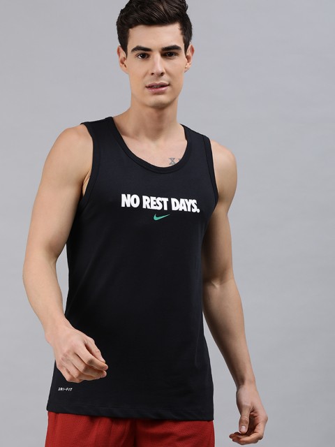 

Nike Men Black Printed DF TANK NO REST DAYS Dri Fit Round Neck T-shirt