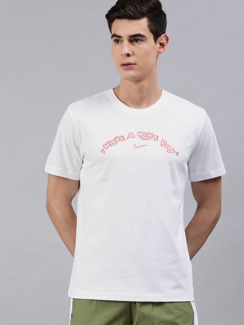 

Nike Men White Printed Round Neck Pure Cotton T-shirt