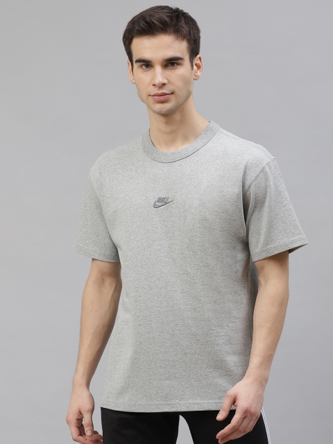 

Nike Men Grey Melange Loose Fit Pure Cotton Sportswear Premium Essentials T-shirt